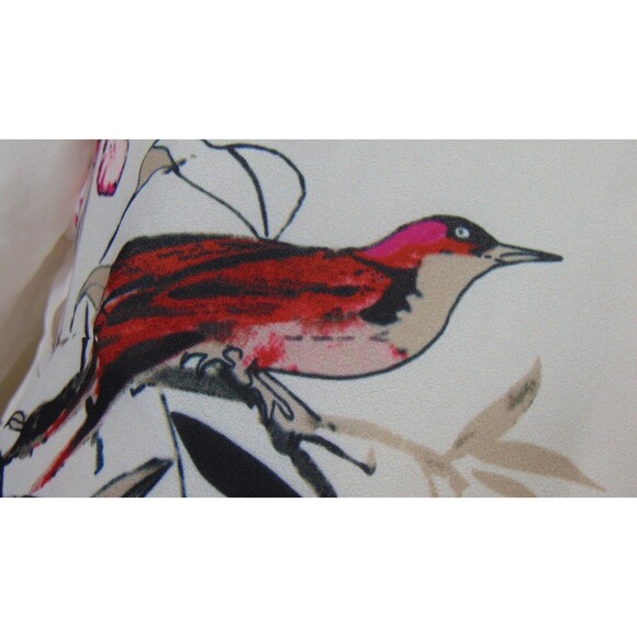 Chinese Asian Blouse Top Womens Small V-Neck Red Bird Detail Pleated White S - Picture 4 of 10